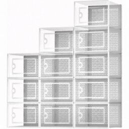White 12X Clear Stackable Plastic Shoe Storage Boxes Organiser Rack - thumbnail 1