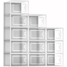 White 12X Clear Stackable Plastic Shoe Storage Boxes Organiser Rack - thumbnail 4