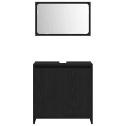 Berkfield Black Oak Bathroom Cabinet With Mirror - 60X33X61 Cm, Made Of Engineered Wood - thumbnail 7