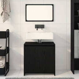 Berkfield Black Oak Bathroom Cabinet With Mirror - 60X33X61 Cm, Made Of Engineered Wood - thumbnail 4
