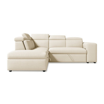 Valencia Finn Fabric Sectional Sofa Bed With Left Hand Storage Beige Hidden Storage Ottoman Two Extra Stools - image 1