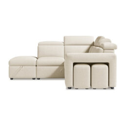 Valencia Finn Fabric Sectional Sofa Bed With Left Hand Storage Beige Hidden Storage Ottoman Two Extra Stools - thumbnail 9