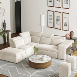 Valencia Finn Fabric Sectional Sofa Bed With Left Hand Storage Beige Hidden Storage Ottoman Two Extra Stools - thumbnail 2