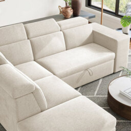 Valencia Finn Fabric Sectional Sofa Bed With Left Hand Storage Beige Hidden Storage Ottoman Two Extra Stools - thumbnail 6