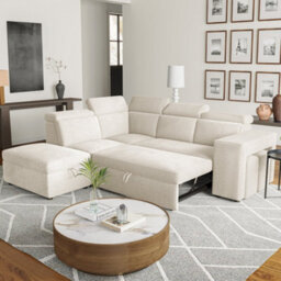 Valencia Finn Fabric Sectional Sofa Bed With Left Hand Storage Beige Hidden Storage Ottoman Two Extra Stools - thumbnail 4