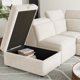 Valencia Finn Fabric Sectional Sofa Bed With Left Hand Storage Beige Hidden Storage Ottoman Two Extra Stools - thumbnail 7