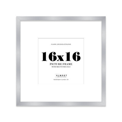 "16X16"" Silver Picture Frame - 16X16"" Square Frame With 13X13"" Mount For 16X16""/13X13"" Pictures Moderrn Style Thin Edge, 1 Pack" - image 1