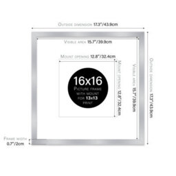 "16X16"" Silver Picture Frame - 16X16"" Square Frame With 13X13"" Mount For 16X16""/13X13"" Pictures Moderrn Style Thin Edge, 1 Pack" - thumbnail 2