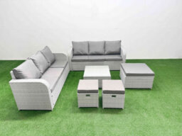 Fimous Outdoor Garden Furniture Sets 9 Seater Wicker Rattan Furniture Sofa Sets High Back Lounge Sofa 3 Stools Light Grey - thumbnail 1