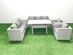 Fimous Rattan Garden Furniture Set Outdoor 8 Seater Patio Dinin G Sofa Sets Dining Table 2 Chairs Side Table Light Grey - thumbnail 1