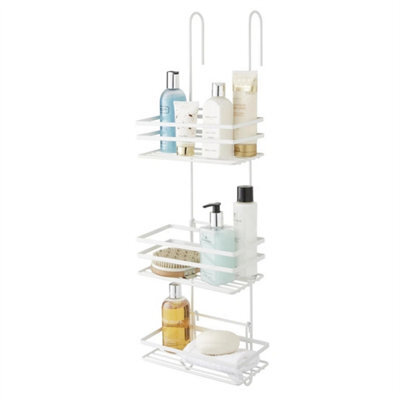 Shower Caddy 3 Tier Bathroom Storage Organiser Hanging Basket Metallic White - image 1