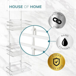 Shower Caddy 3 Tier Bathroom Storage Organiser Hanging Basket Metallic White - thumbnail 4