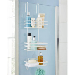 Shower Caddy 3 Tier Bathroom Storage Organiser Hanging Basket Metallic White - thumbnail 6