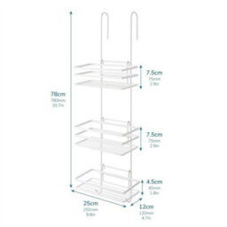Shower Caddy 3 Tier Bathroom Storage Organiser Hanging Basket Metallic White - thumbnail 2