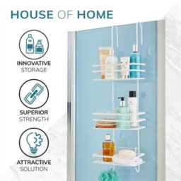 Shower Caddy 3 Tier Bathroom Storage Organiser Hanging Basket Metallic White - thumbnail 3