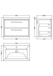 Balterley Longnor Modern Bathroom 2 Soft-Close Drawer Wall Hung Vanity Unit Fireclay Basin, Coastal Grey, 800mm - thumbnail 2