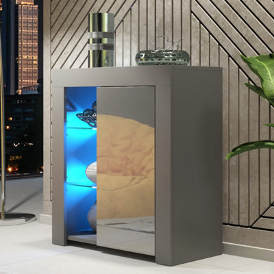 Sideboard Serene 83Cm - Dark Grey With Gloss Doors And Led Lights - image 1
