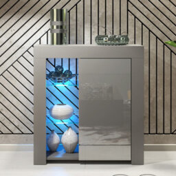 Sideboard Serene 83Cm - Dark Grey With Gloss Doors And Led Lights - thumbnail 5