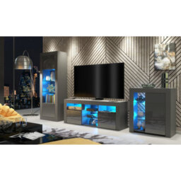 Sideboard Serene 83Cm - Dark Grey With Gloss Doors And Led Lights - thumbnail 4