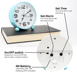 Divchi Alarm Clocks Bedside Silent Non-Ticking Table Clock With Large Display Battery Powered Table Clock For Heavy Sleepers Blue - thumbnail 4