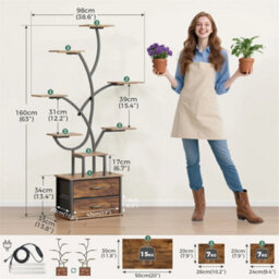Plant Stand Indoor W/ Grow Lights & 2 Storage Drawers For Living Room - thumbnail 2