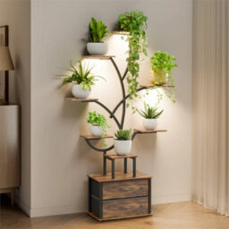 Plant Stand Indoor W/ Grow Lights & 2 Storage Drawers For Living Room - thumbnail 1