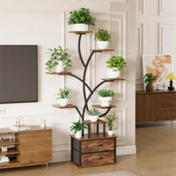 Plant Stand Indoor W/ Grow Lights & 2 Storage Drawers For Living Room - thumbnail 5