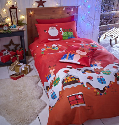 Catherine Lansfield Bedding Santa's Christmas Presents Duvet Cover Set With Pillowcases Red - image 1