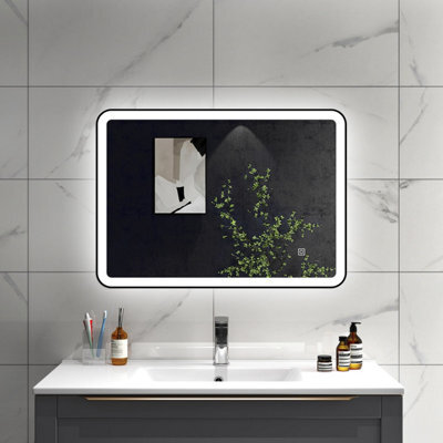 Sline 700X500mm Bathroom Led Mirror With 3-Colour Light Modes Memory Function Demister Pad Black Metal Frame - image 1