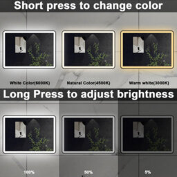 Sline 700X500mm Bathroom Led Mirror With 3-Colour Light Modes Memory Function Demister Pad Black Metal Frame - thumbnail 3