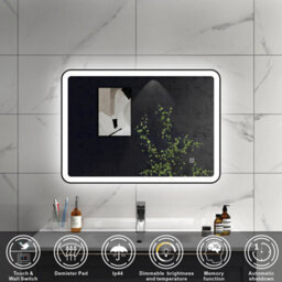 Sline 700X500mm Bathroom Led Mirror With 3-Colour Light Modes Memory Function Demister Pad Black Metal Frame - thumbnail 2