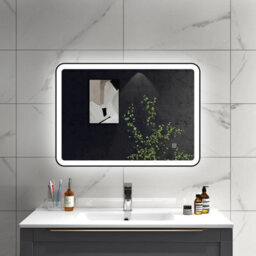 Sline 700X500mm Bathroom Led Mirror With 3-Colour Light Modes Memory Function Demister Pad Black Metal Frame