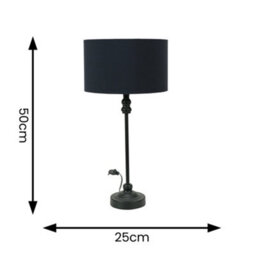 Valuelights Maggie Black Metal Candlestick Table Lamp With Black Fabric Drum Shade And Led Bulb - thumbnail 6
