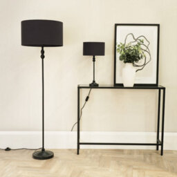 Valuelights Maggie Black Metal Candlestick Table Lamp With Black Fabric Drum Shade And Led Bulb - thumbnail 3
