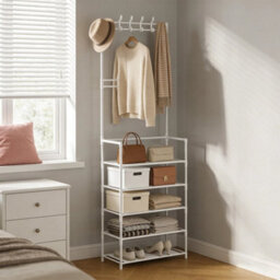 Metal Coat Hat Stand 8 Hooks With 5 Tier Shoe Rack - thumbnail 3