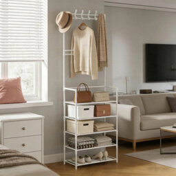 Metal Coat Hat Stand 8 Hooks With 5 Tier Shoe Rack - thumbnail 6