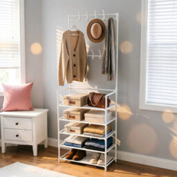Metal Coat Hat Stand 8 Hooks With 5 Tier Shoe Rack - thumbnail 4
