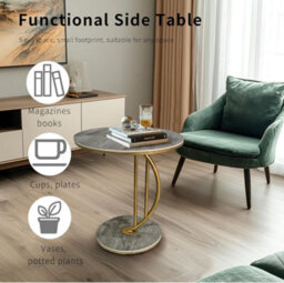Hygrad Built to Survive C Shaped Half Moon Round Sintered Stone Slab/metal End Coffee Sofa Bed Side Centre Table With Metal Legs - thumbnail 4