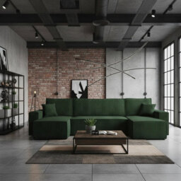 Karl U Universal Corner Sofa Bed In Living Room Chipboard Polyurethane Foam Wave Springs 312X145X82Cm Green Universal - thumbnail 1