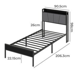 Levede Single Bed Frame Metal Platform Linen Upholstered Headboard Storage - thumbnail 4