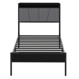 Levede Single Bed Frame Metal Platform Linen Upholstered Headboard Storage - thumbnail 3
