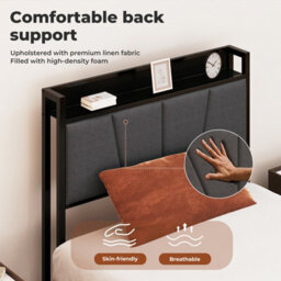 Levede Single Bed Frame Metal Platform Linen Upholstered Headboard Storage - thumbnail 8