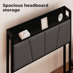 Levede Single Bed Frame Metal Platform Linen Upholstered Headboard Storage - thumbnail 9