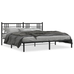 Berkfield Metal Bed Frame Without Mattress With Headboard Black 193X203Cm - thumbnail 2