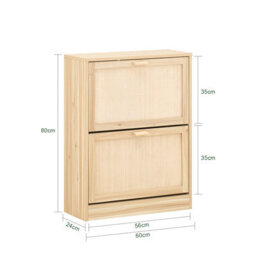 Sobuy Fsr160-N, 2 Flip-Drawers Shoe Cabinet Shoe Rack Shoe Storage Cupboard Organizer, Wood Veneer,w60Xd24Xh80 - thumbnail 3