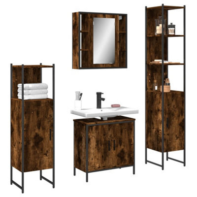 Berkfield 4 Piece Bathroom Cabinet Set Smoked Oak Engineered Wood - image 1