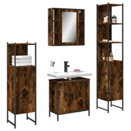 Berkfield 4 Piece Bathroom Cabinet Set Smoked Oak Engineered Wood - thumbnail 1
