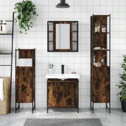 Berkfield 4 Piece Bathroom Cabinet Set Smoked Oak Engineered Wood - thumbnail 3