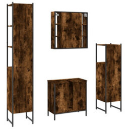 Berkfield 4 Piece Bathroom Cabinet Set Smoked Oak Engineered Wood - thumbnail 8