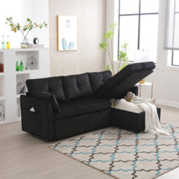 Abrihome Sectional Sleeper Sofa With Pull Out Bed, L Shape Convertible Couch With Storage Chaise, For Living Room, Apartment, Black - thumbnail 9